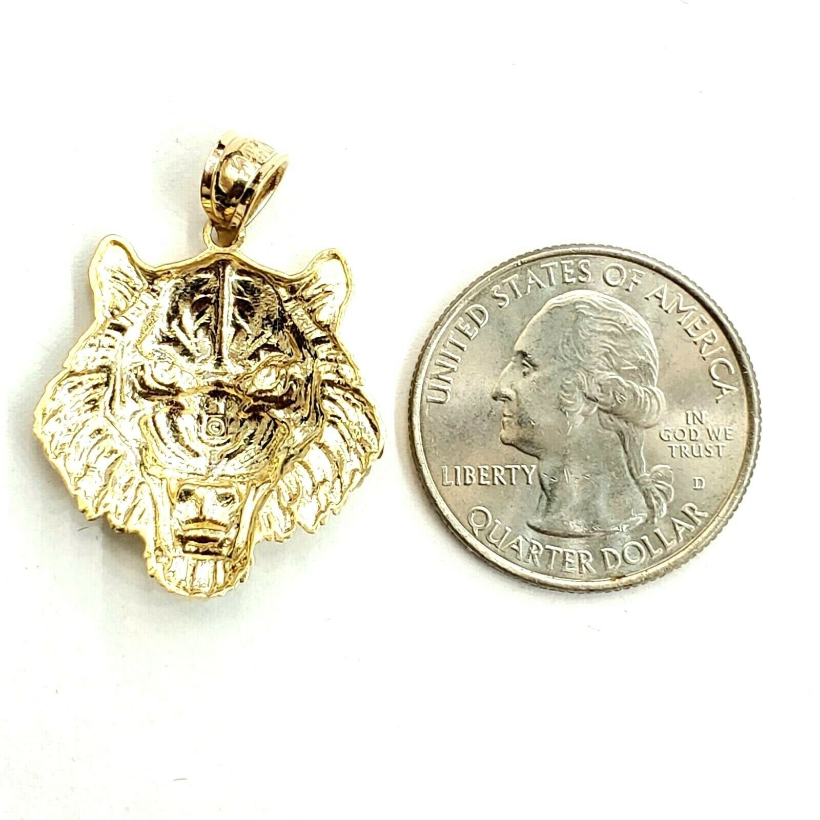 14k yellow solid Gold tiger male head face Pendant diamond cut fine jewelry 3.8g
