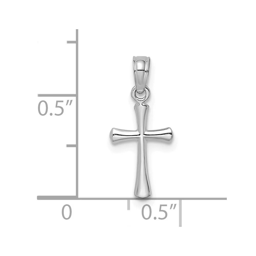 10K / 14K White Gold Polished Beveled Cross W/ Round Tips Charm