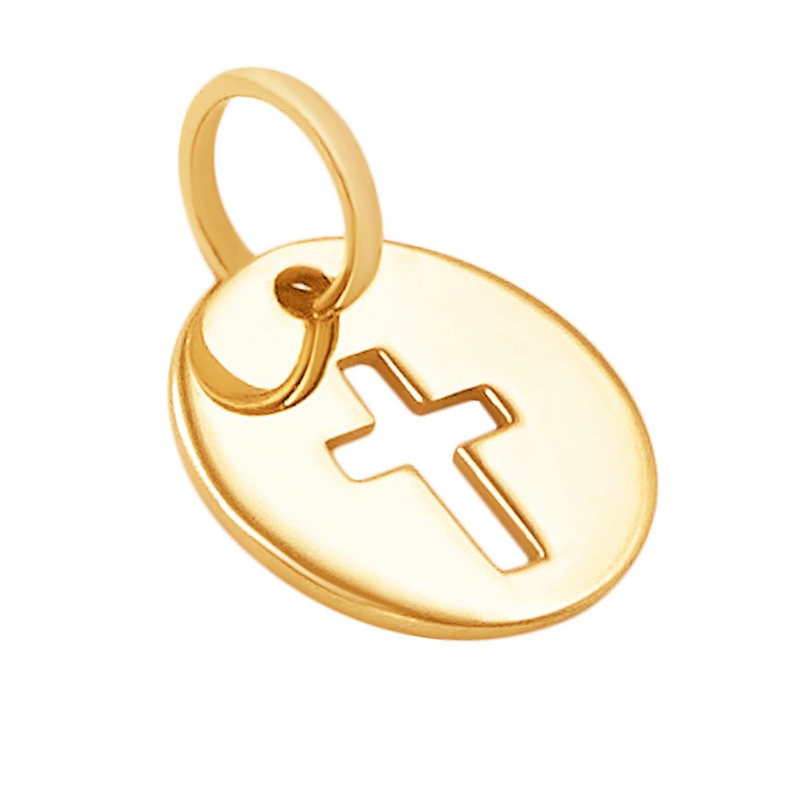 10k Solid Yellow Gold Cross Laser Cut Delicate Beautiful Round Charm Pendant