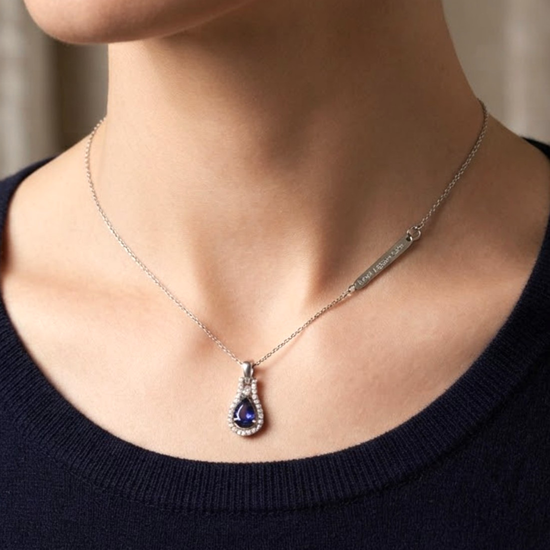 0.54ct Natural Round Diamond 14k BIS Hallmarked White Gold Sapphire Pendant