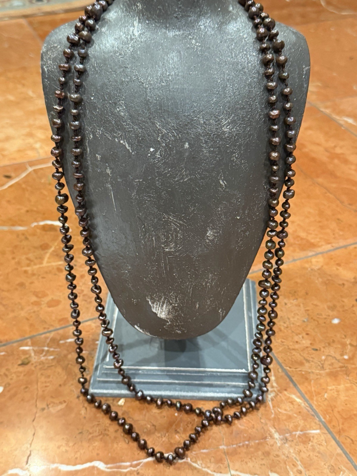 HONORA BROWN CULTURED PEARL HAND KNOTTED 72″ FLAPPER NECKLACE STERLING SILVER EU