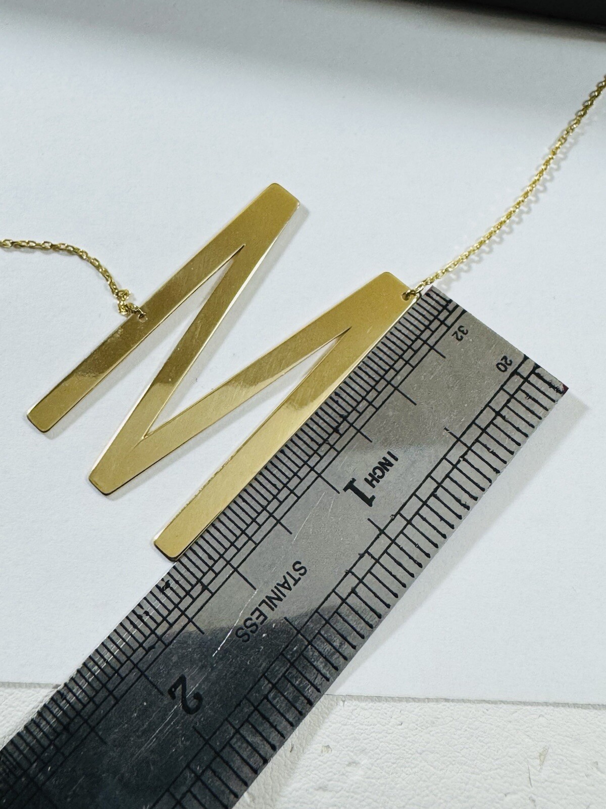 18K 750 Dubai Fine Gold Letter M initial Necklace 16.5/17.5” Long 1mm 5.2g