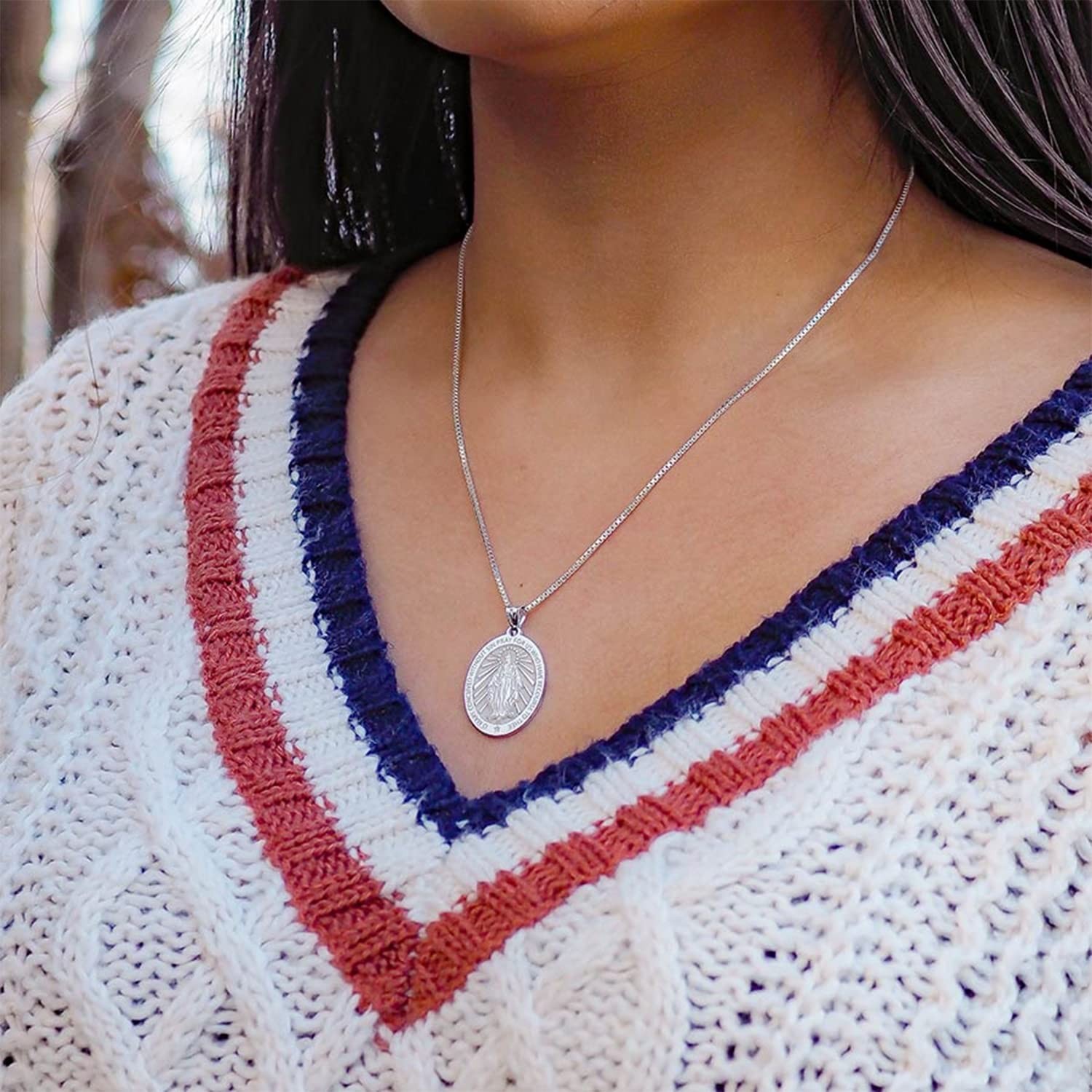 Miraculous Medal Oval Pendant – 1/2 Inch X 2/3 Inch – Sterling Silver