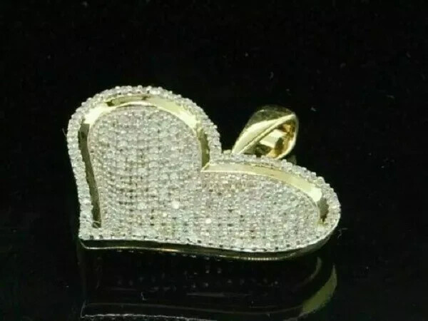 2.00 Carat Round D/VVS1 Diamond Love Heart Pave Pendant 14K Yellow Gold Finish