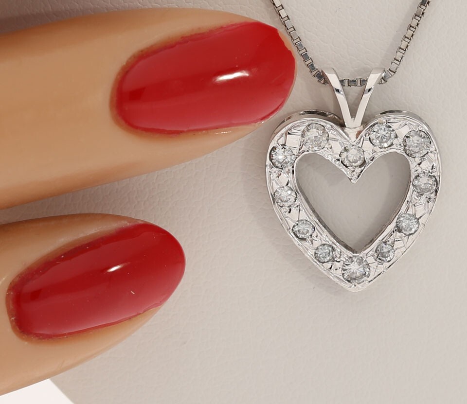 Diamond Heart Pendant Necklace 14K WG .40CT 18” Chain