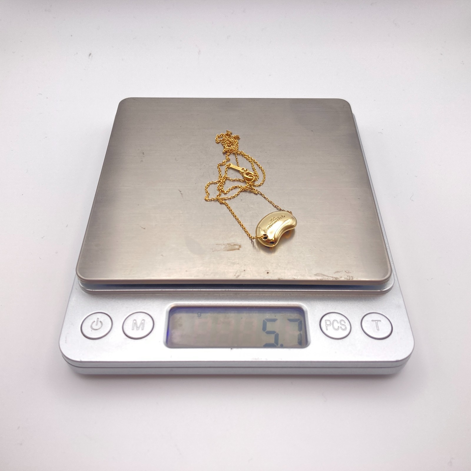 Tiffany & Co. 16mm Gold Bean Pendant Necklace 16″ Elsa Peretti 5.7g