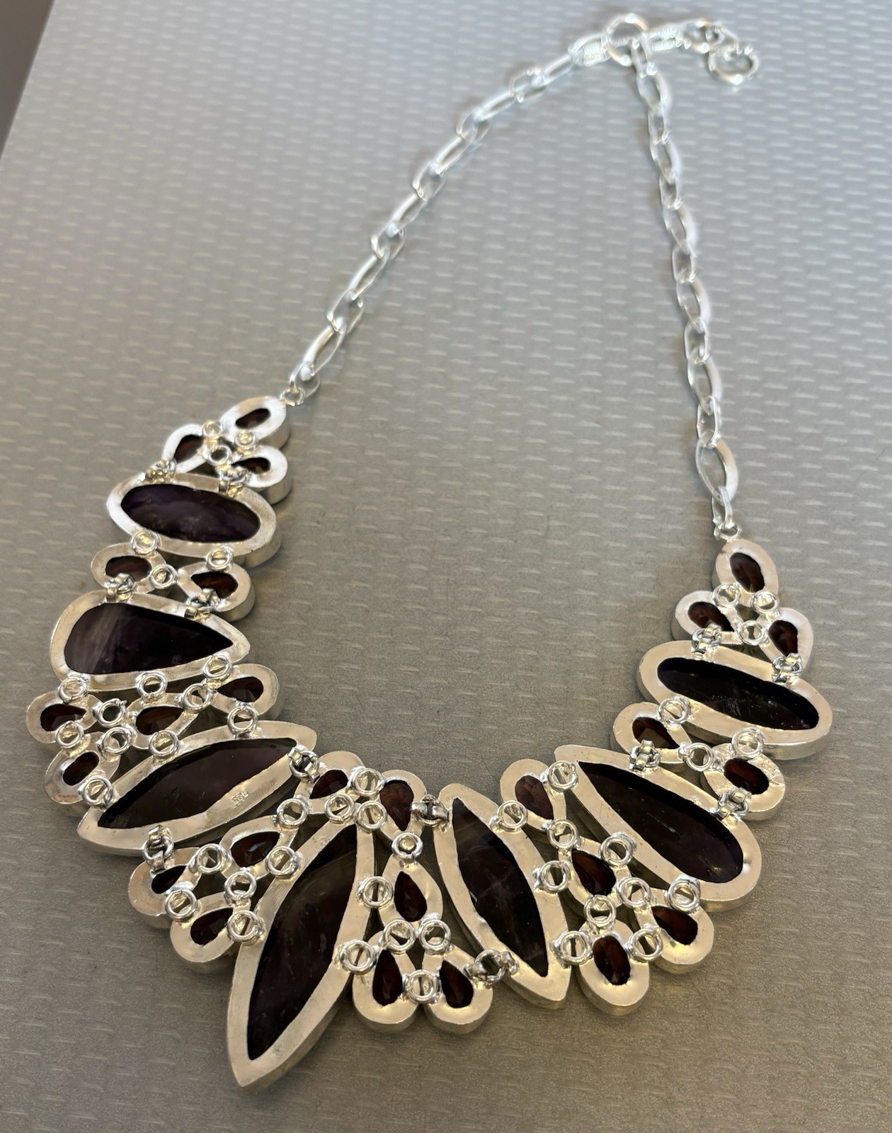 Natural Amethyst Statement Necklace 925 Sterling Silver 200ct Massive Bib Collar