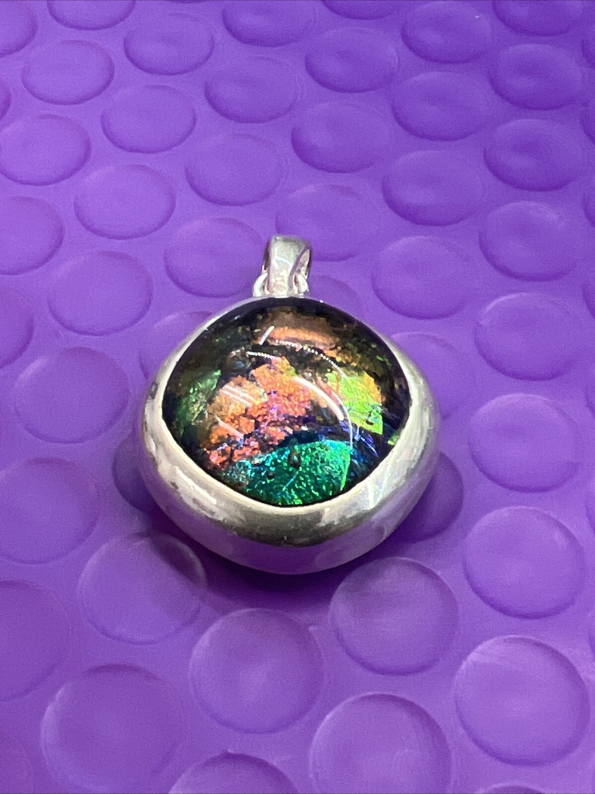 ❤️ Sterling Silver Multicolor Dichloric Glass Square Pendant 925 (2246)