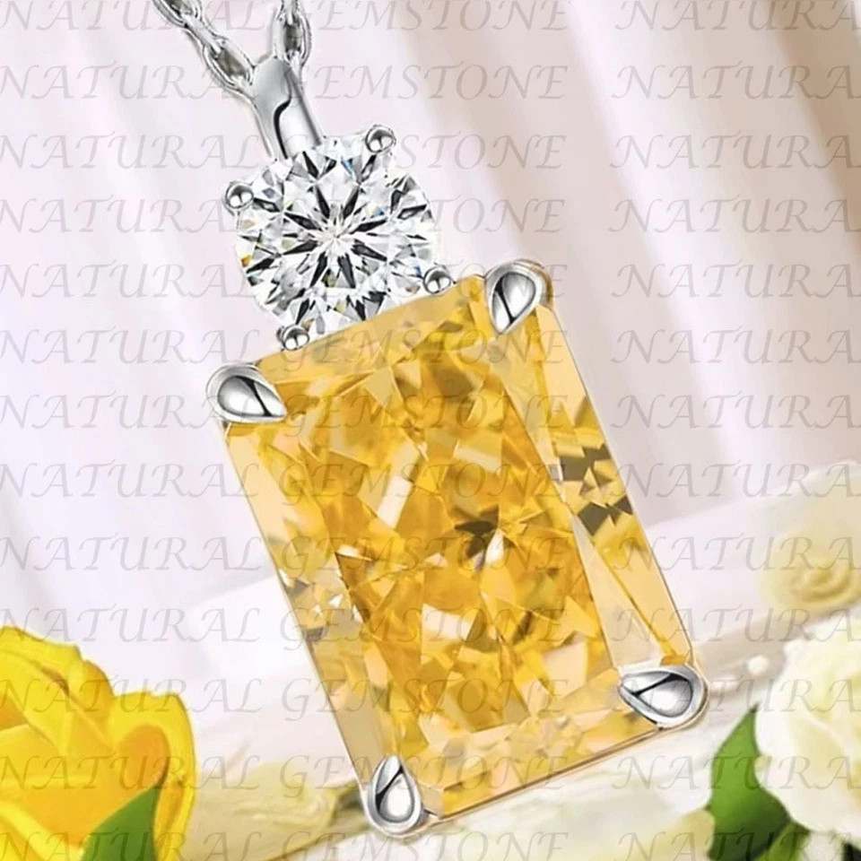 7Ct Radiant Lab-Created Diamond Women Pendant 18″ Chain 14K White Gold Plated