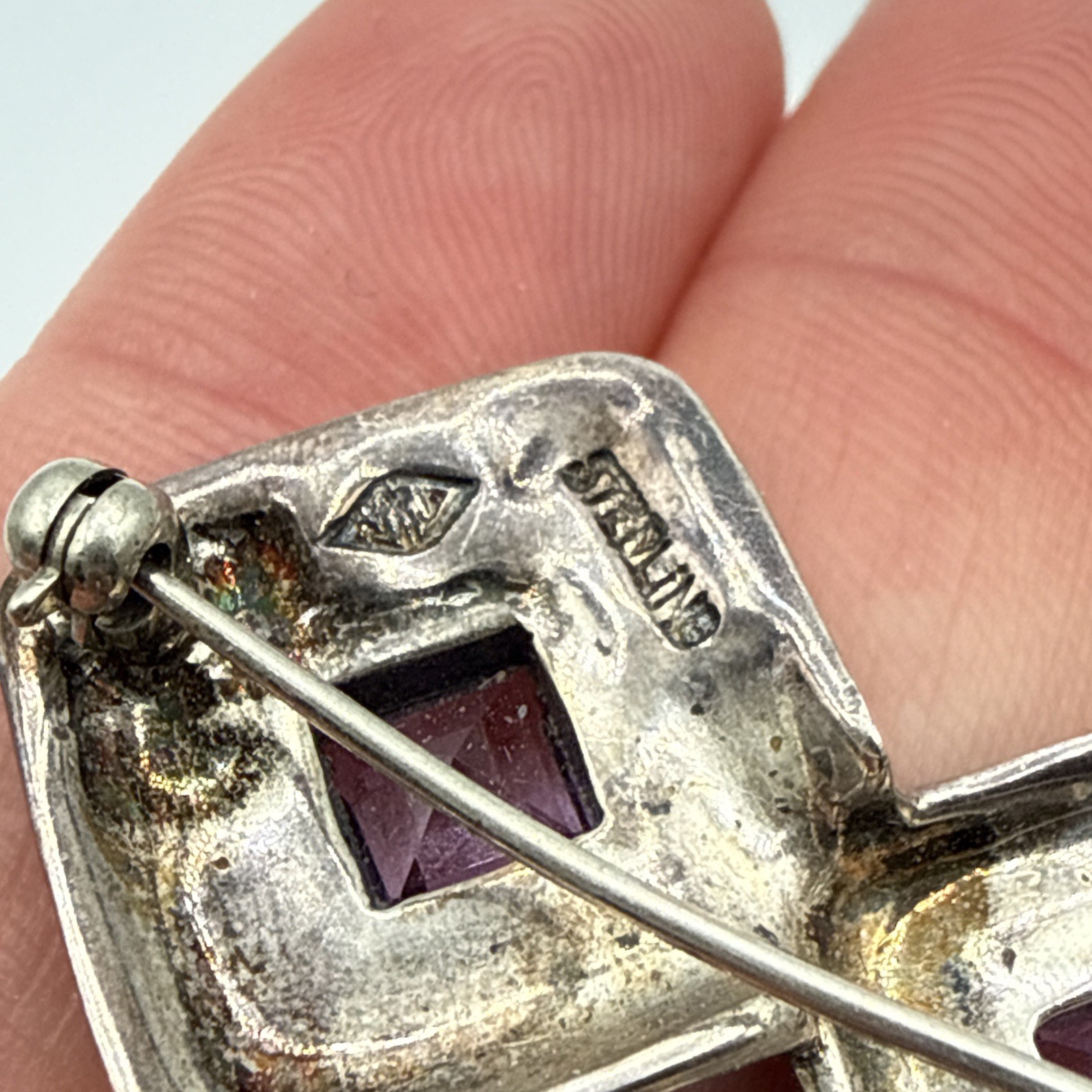 JUDITH JACK 925 Sterling Silver Vintage Amethyst Citrine Marcasite Gem Pendant