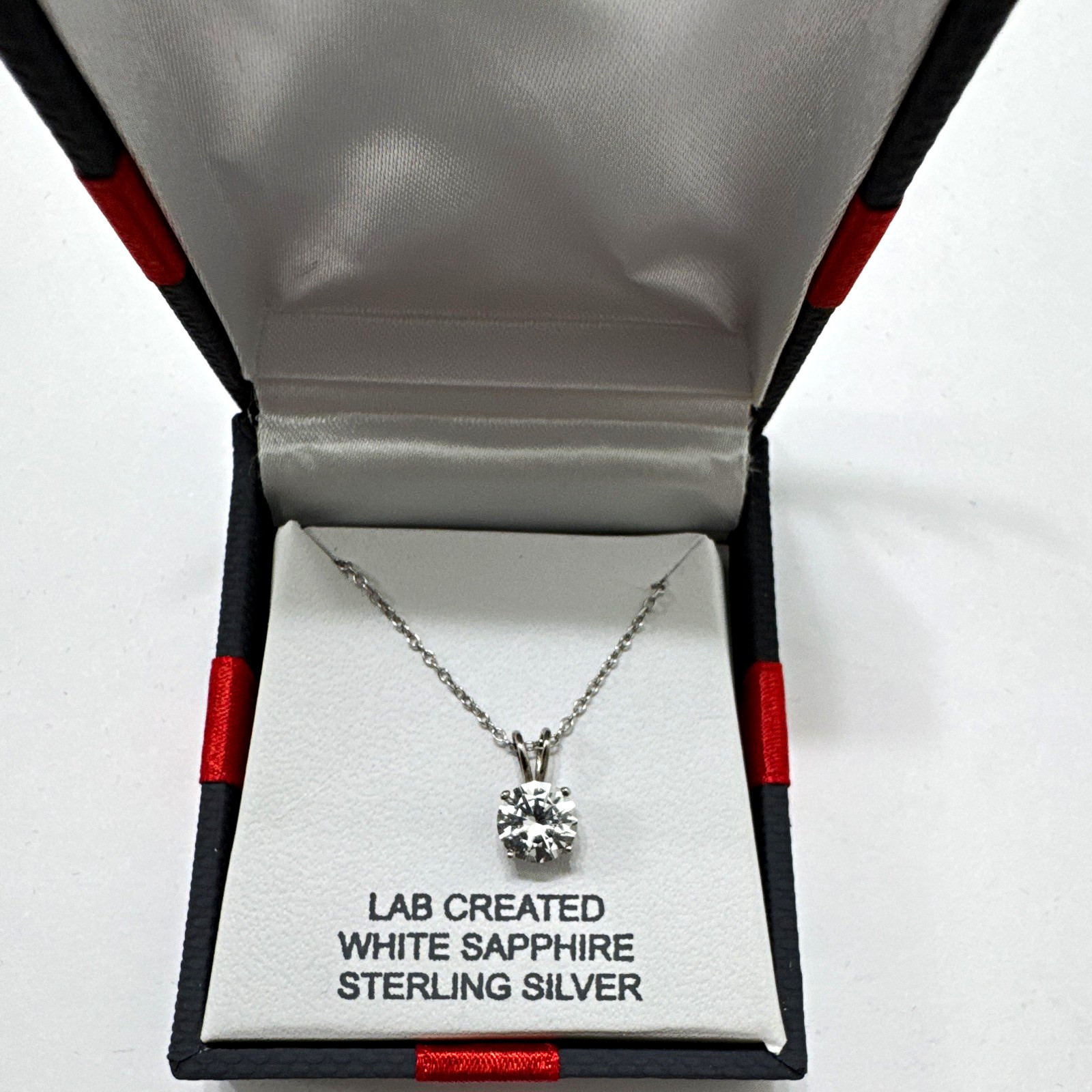 Lab-Created White Sapphire 925 Sterling Silver Round Pendant Necklace 18in