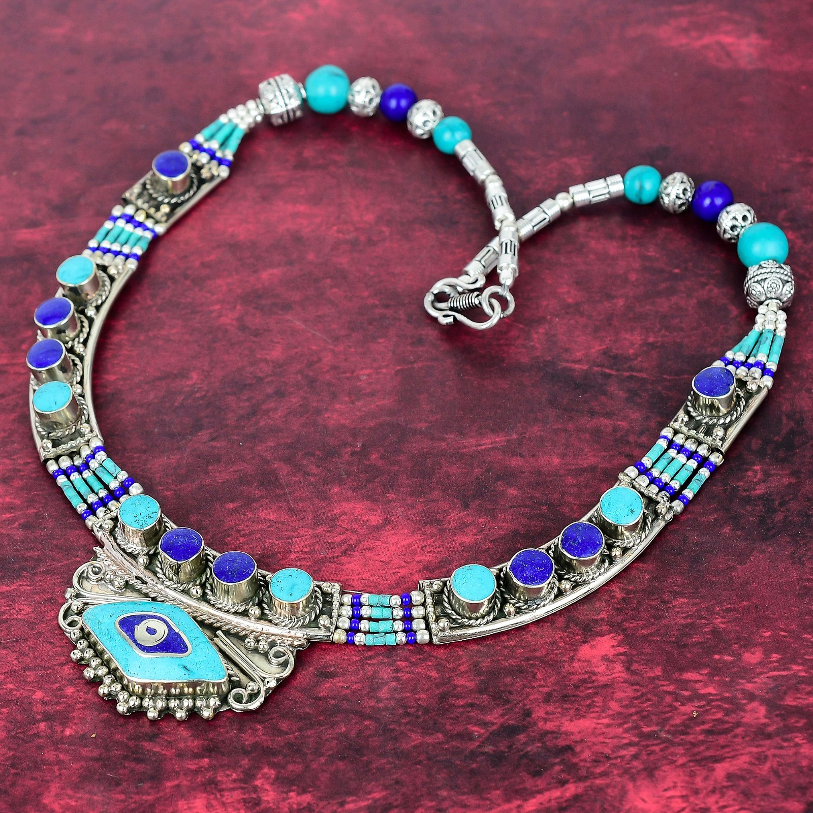 Lapis Lazuli & Turquoise 925 Sterling Silver Handmade Nepali Jewelry Necklace