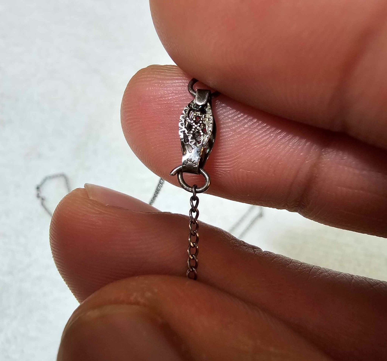 Sterling Heart Pendant Red Stone Etched “LOVE VINNY 3-14-57” w chain necklace