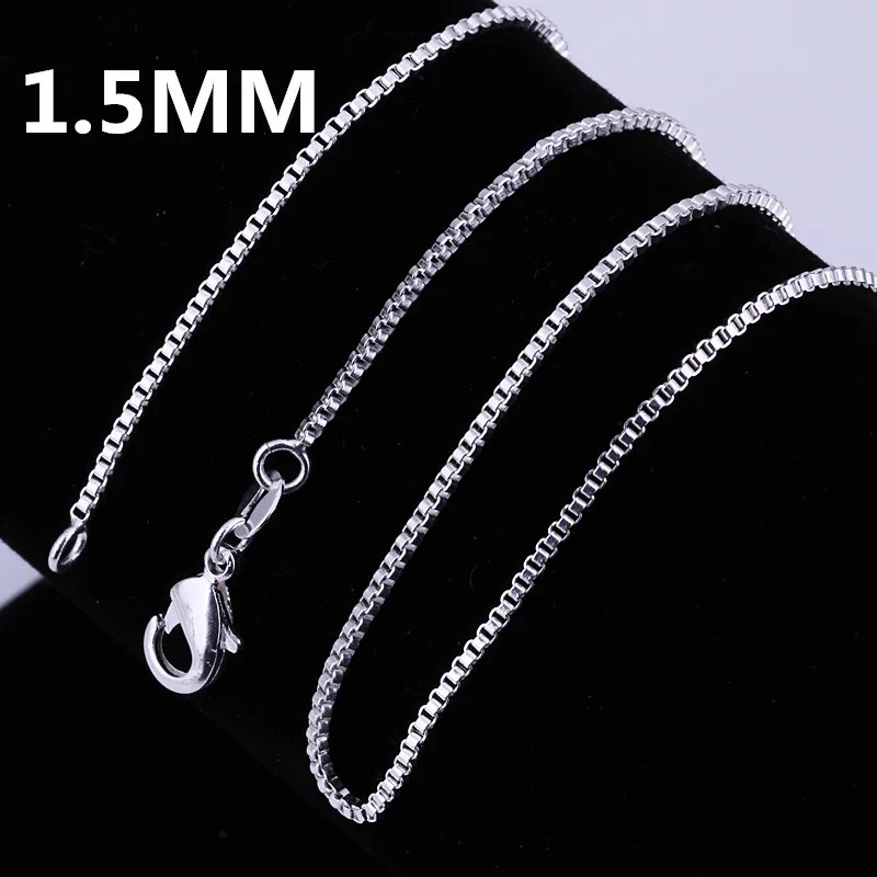 925 Sterling Silver Box Chain Necklace 1.5mm Women 16 18 20 22 24 Inch Fine Gift