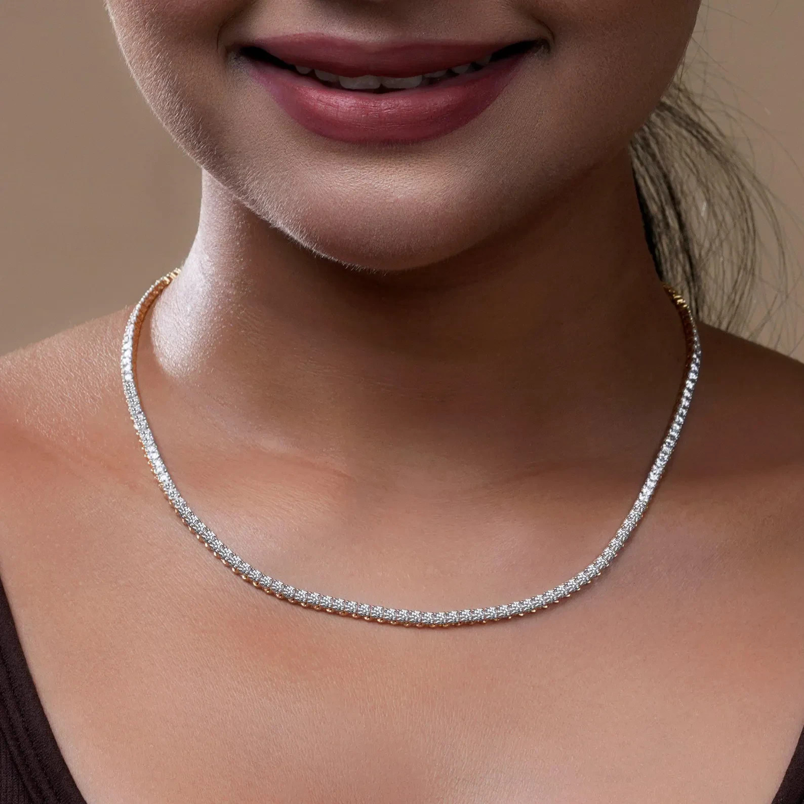 15Ct Lab Grown Diamond Tennis Necklace 3mm Round G-VS 10K Yellow Gold 22 Inch