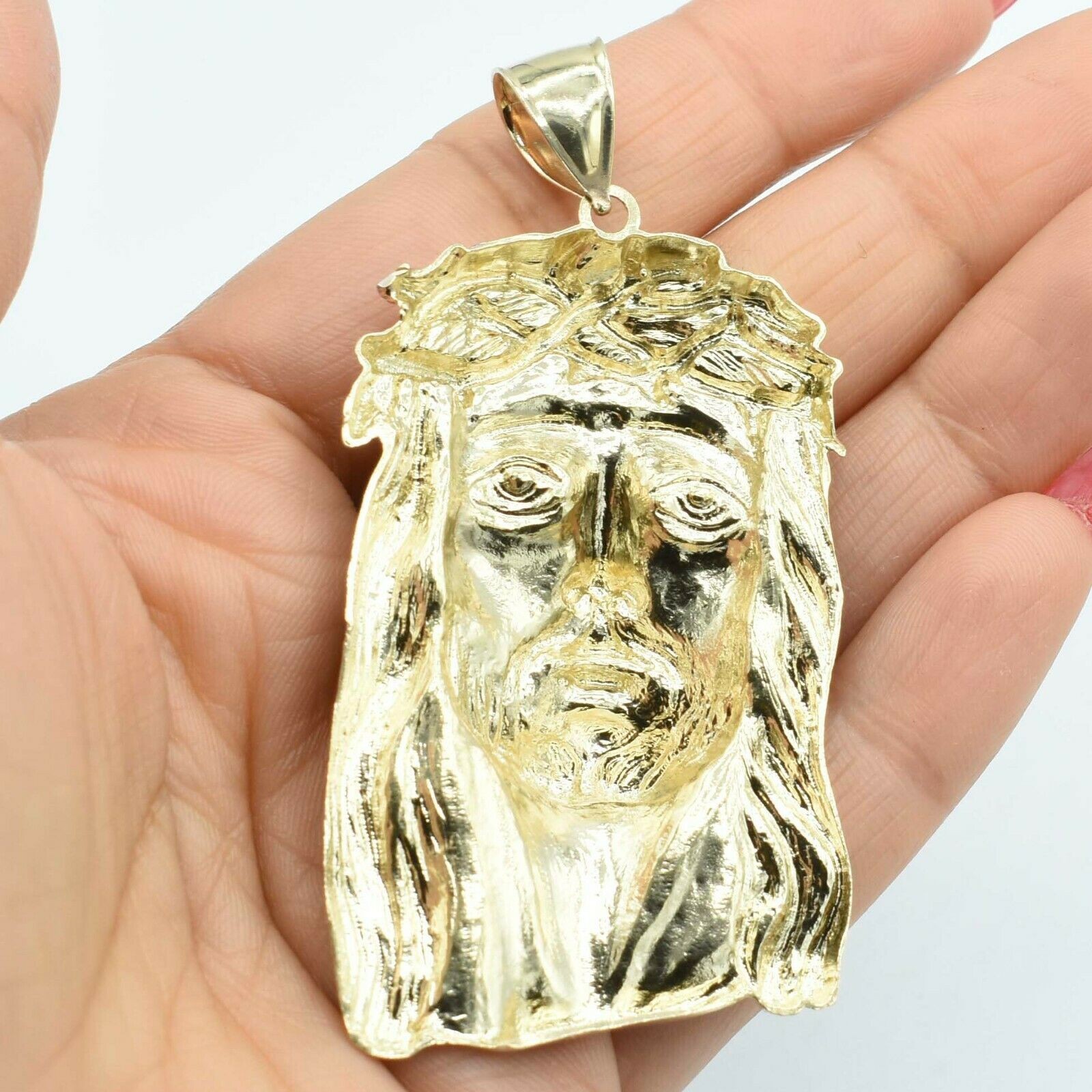 3″ Two-Tone Diamond Cut Jesus Pendant Real Solid 10K Yellow White Gold