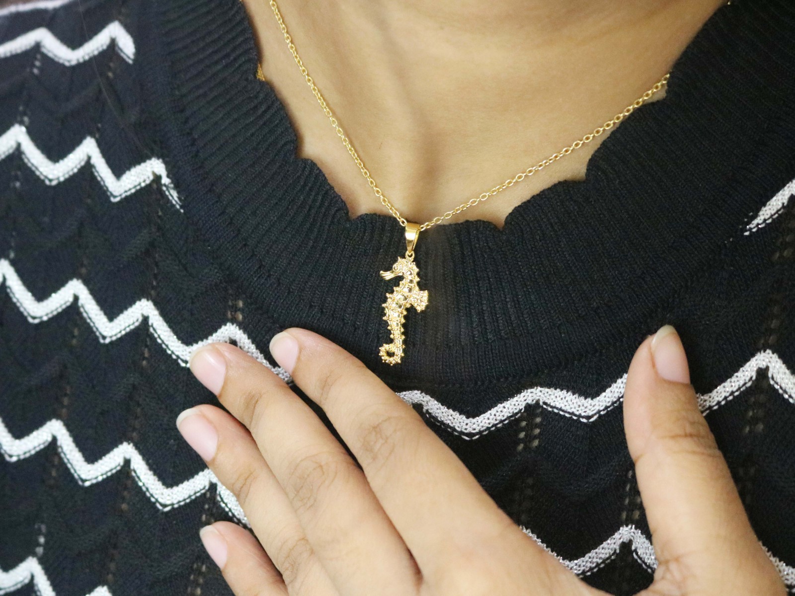 925 Sterling Silver Gold Sea Horse Unisex Pendant Birthday Gift For Her/Him