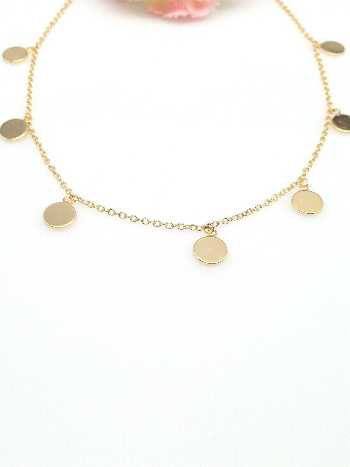 925 Sterling Silver Plain Disc Station Charm CHOKER Necklace Women 5.5mm 15.75″