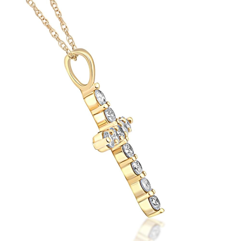1/2ct Yellow Gold Diamond Cross Pendant 14K Necklace (3/4 inch tall)