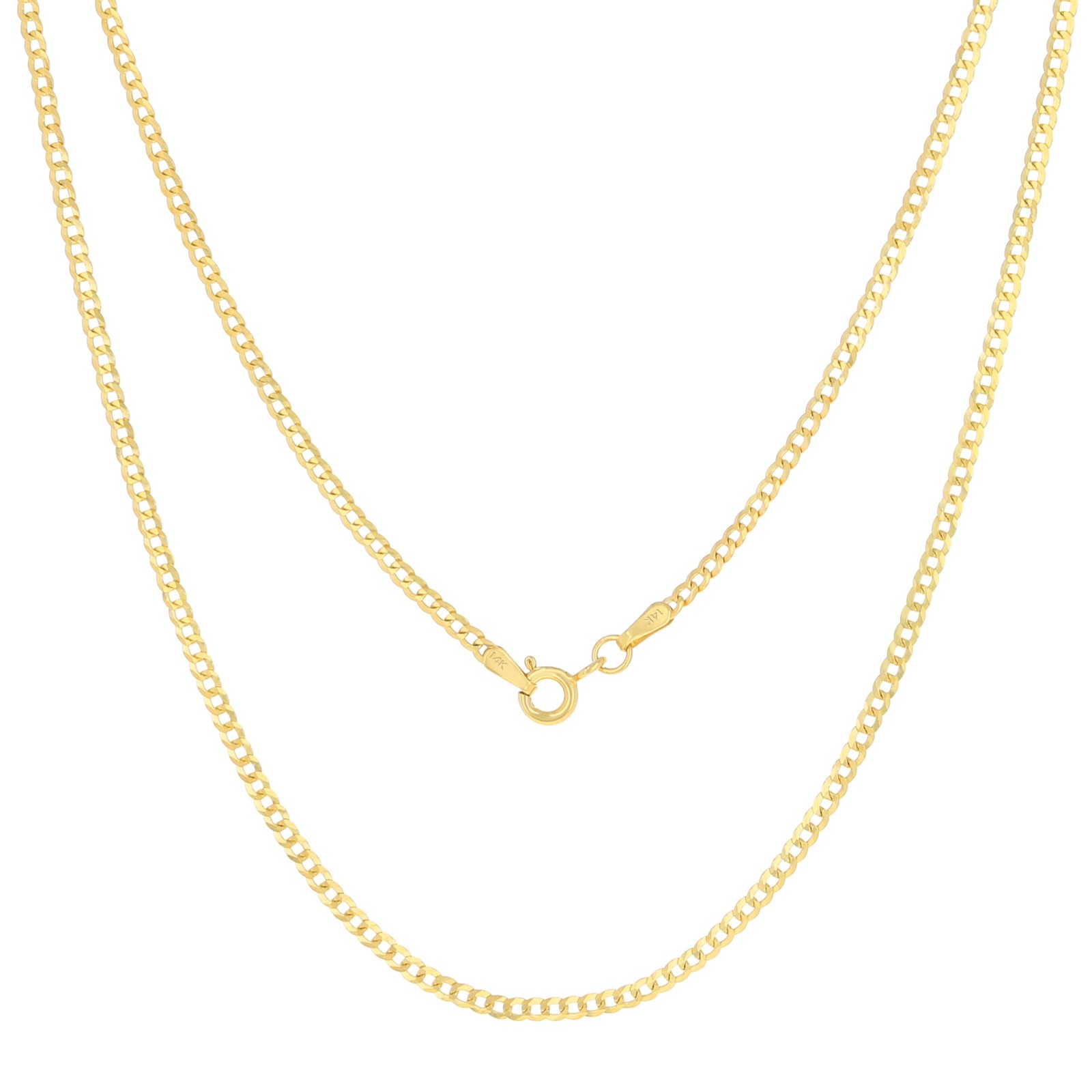 14K Yellow Gold 2mm Women Solid Curb Cuban Chain Link Italian Necklace 16″
