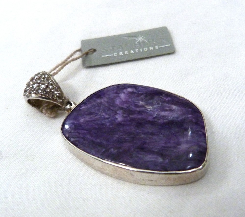 2 1/4″ STARBORN STERLING SILVER PURPLE CHAROITE WHITE TOPAZ PENDANT NEW W/TAGS