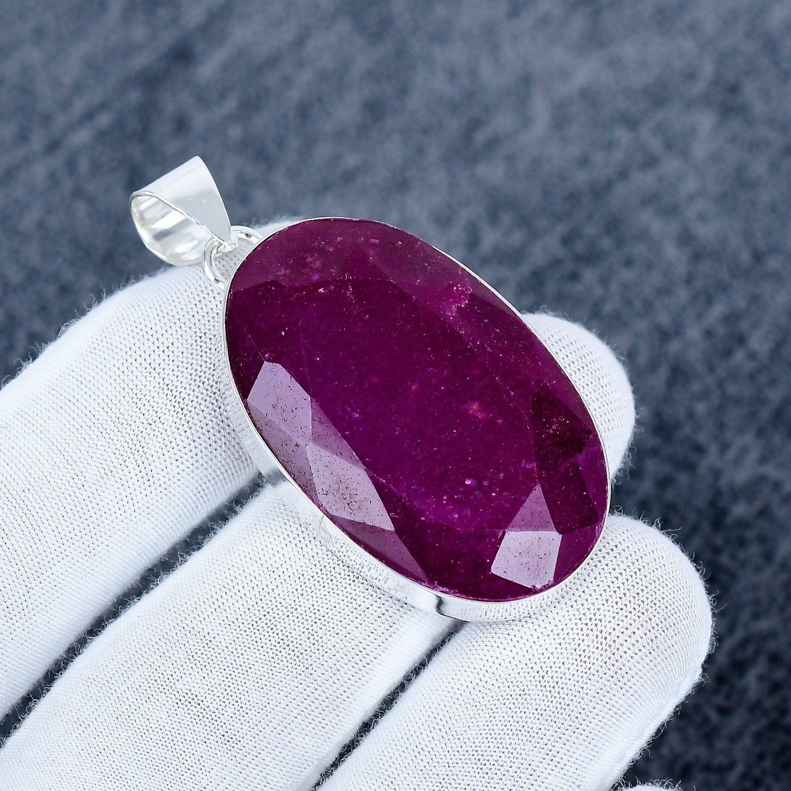 Lab Created Ruby Gemstone 925 Sterling Silver Jewelry , Handmade Pendant Gift