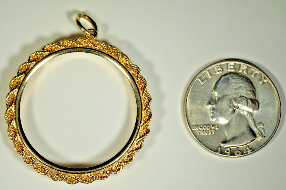 4.3 gm 30.28 mm 14k Gold Coin Bezel Pendant Fits 1oz Canadian Elizabeth II 4 Tab