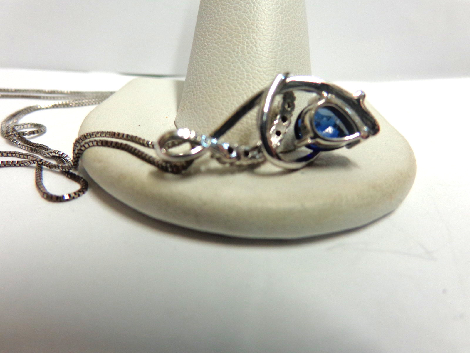 sterling silver sapphire/diamond necklace sz 18 in lg wgt 4.4 grams by GJ tcw.57