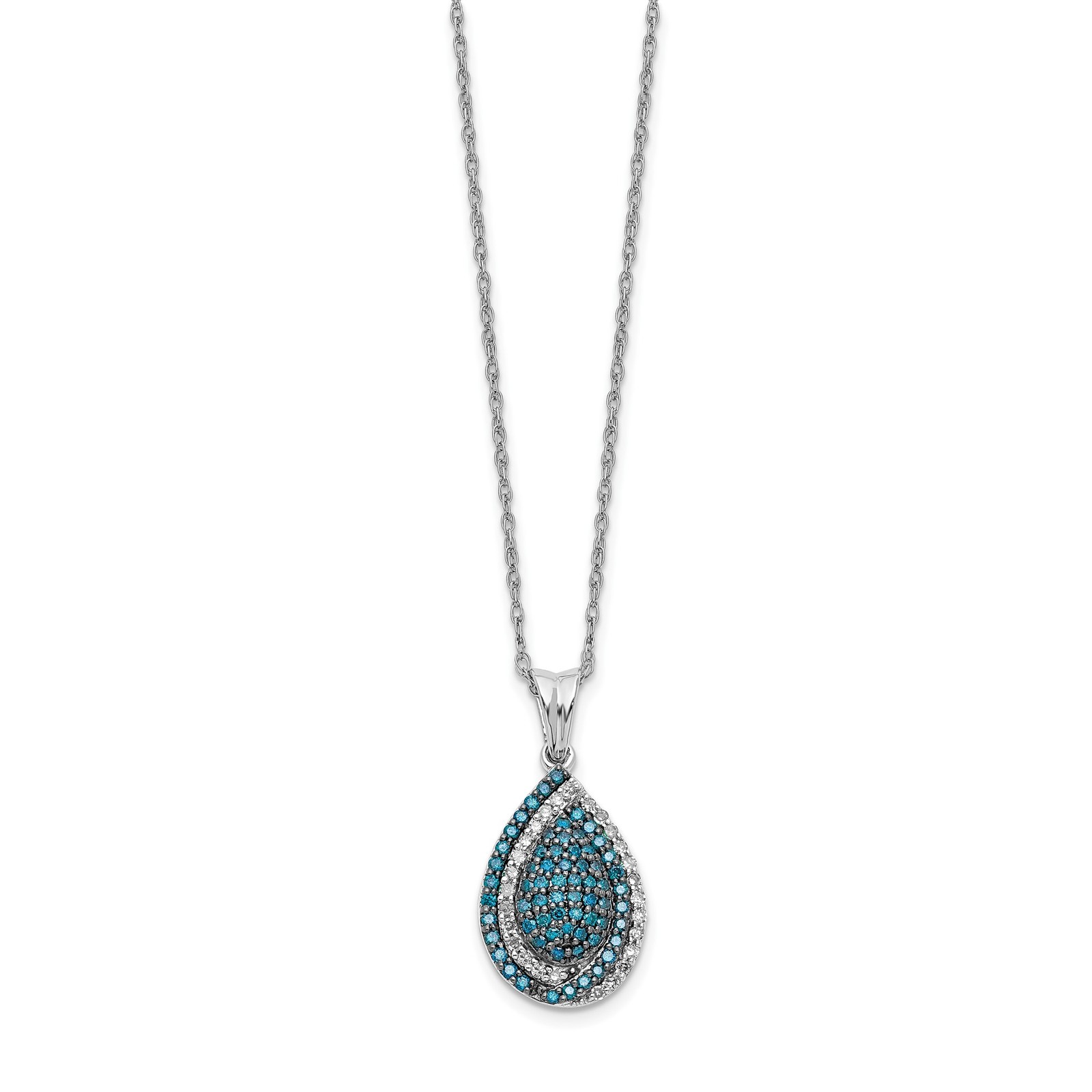 14K White Gold 1/2 carat Blue and White Diamond Teardrop Pendant 18 inch Necklac