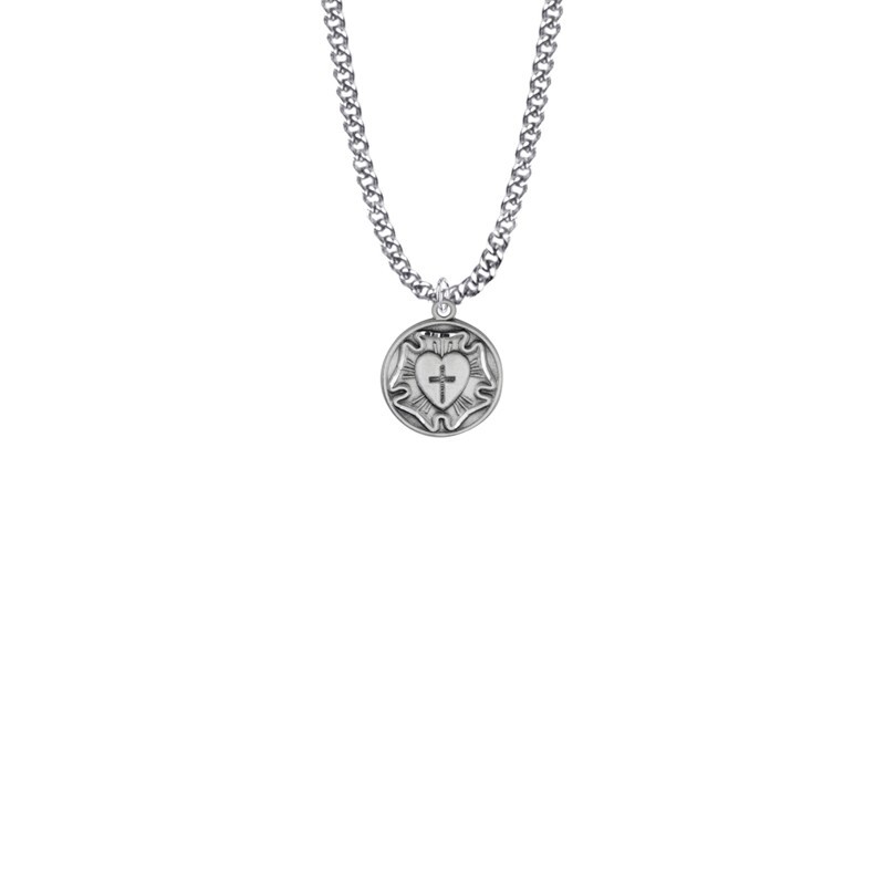 925 Sterling Silver Lutheran Rose Pendant Medal Christian Necklace