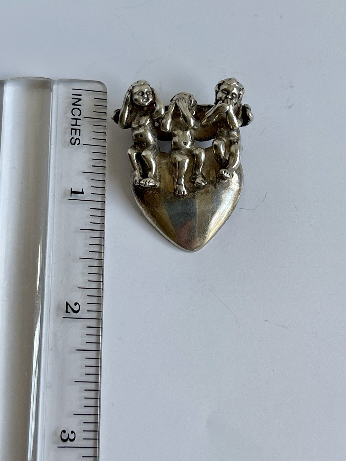 Vintage Sterling Silver 925 KABANA Three Angels Heart Pendant “See No Evil…”