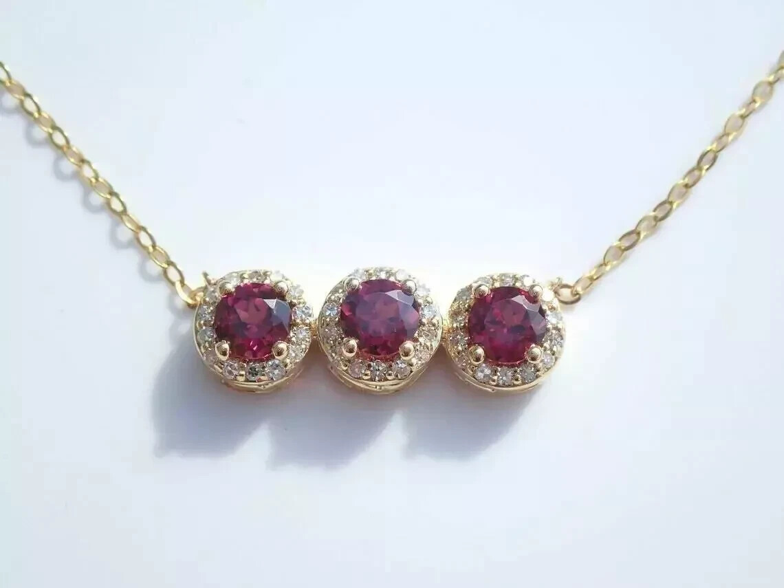 2.70Ct Round Cut Red Ruby Bar Women’s Pendant 14K Yellow Gold Finish Free Chain