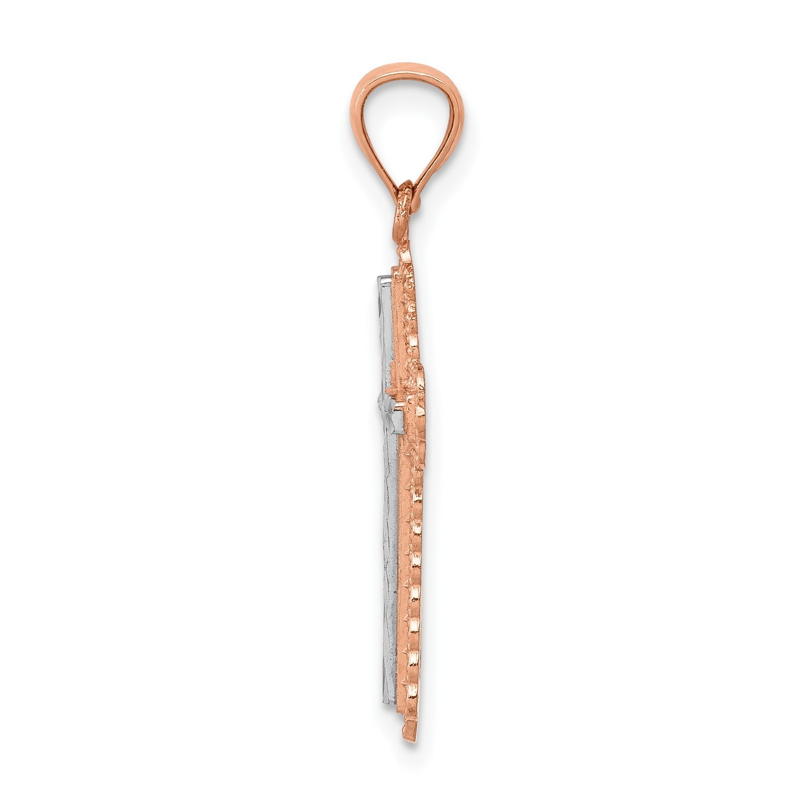 14k Rose Gold Cross Pendant Women White Gold Center Beaded Edge Christian Jewelr