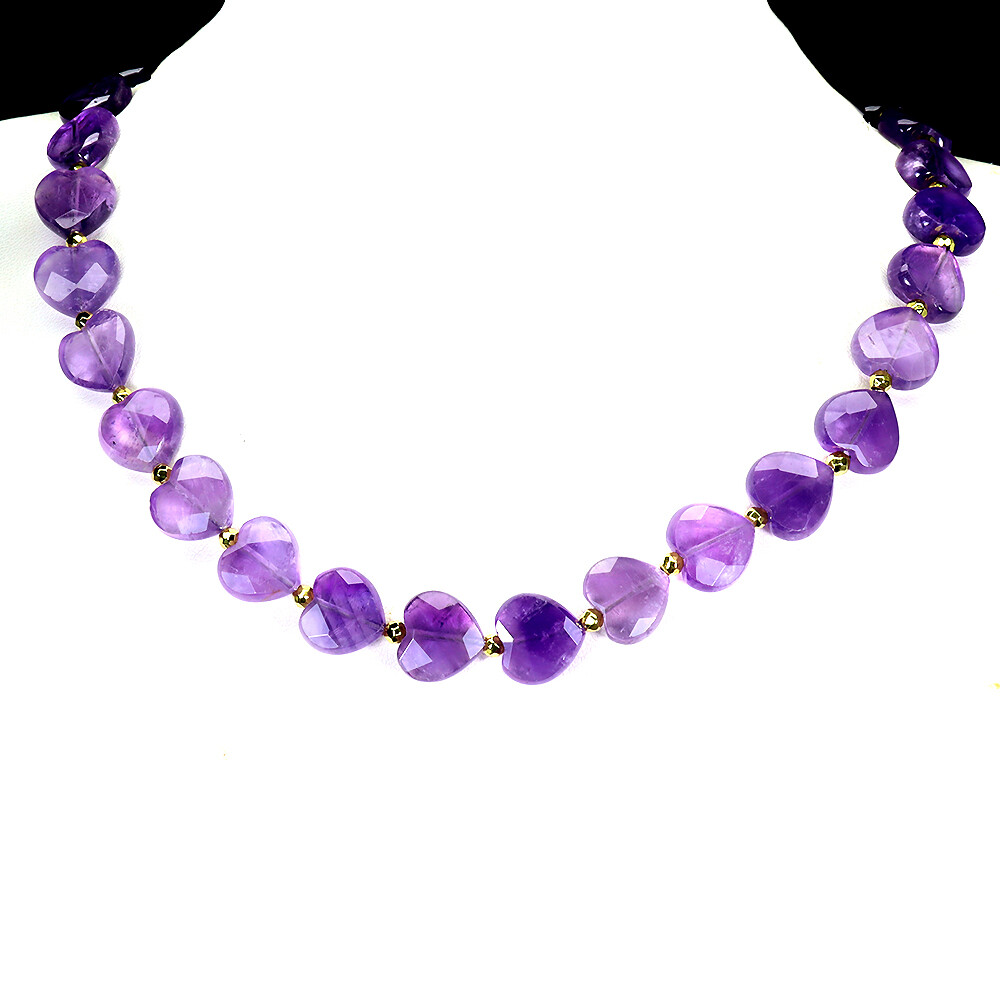 925 Sterling Silver Necklace Heart Amethyst 13mm Natural Gemstone Jewelry 17 In