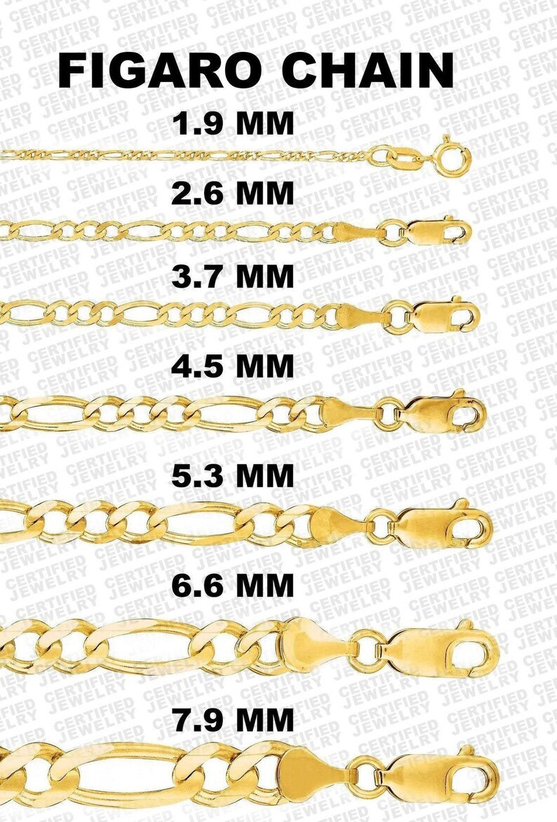 Solid 10K Real Yellow Gold Figaro Link Chain 2mm-8mm Wide 7″-30″ Necklace Men