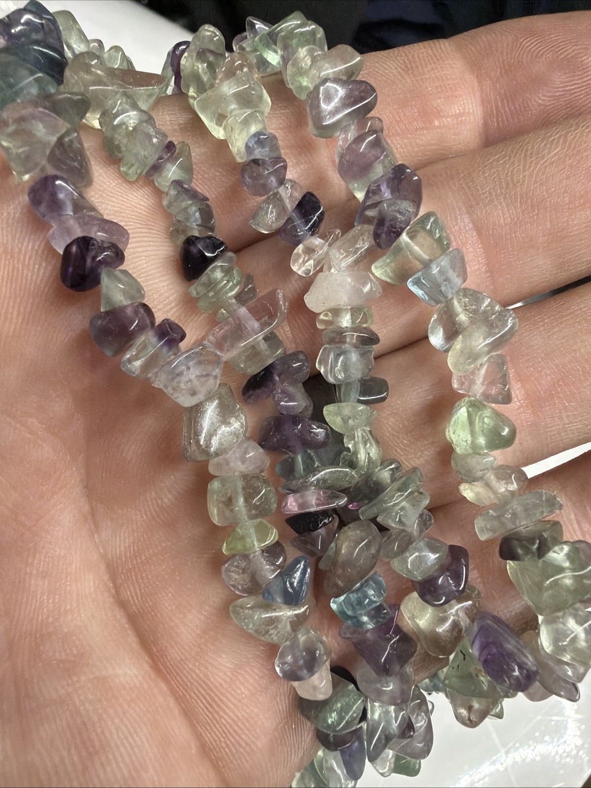 Fluorite Chip necklace genuine gemstone 30” long Handcrafted