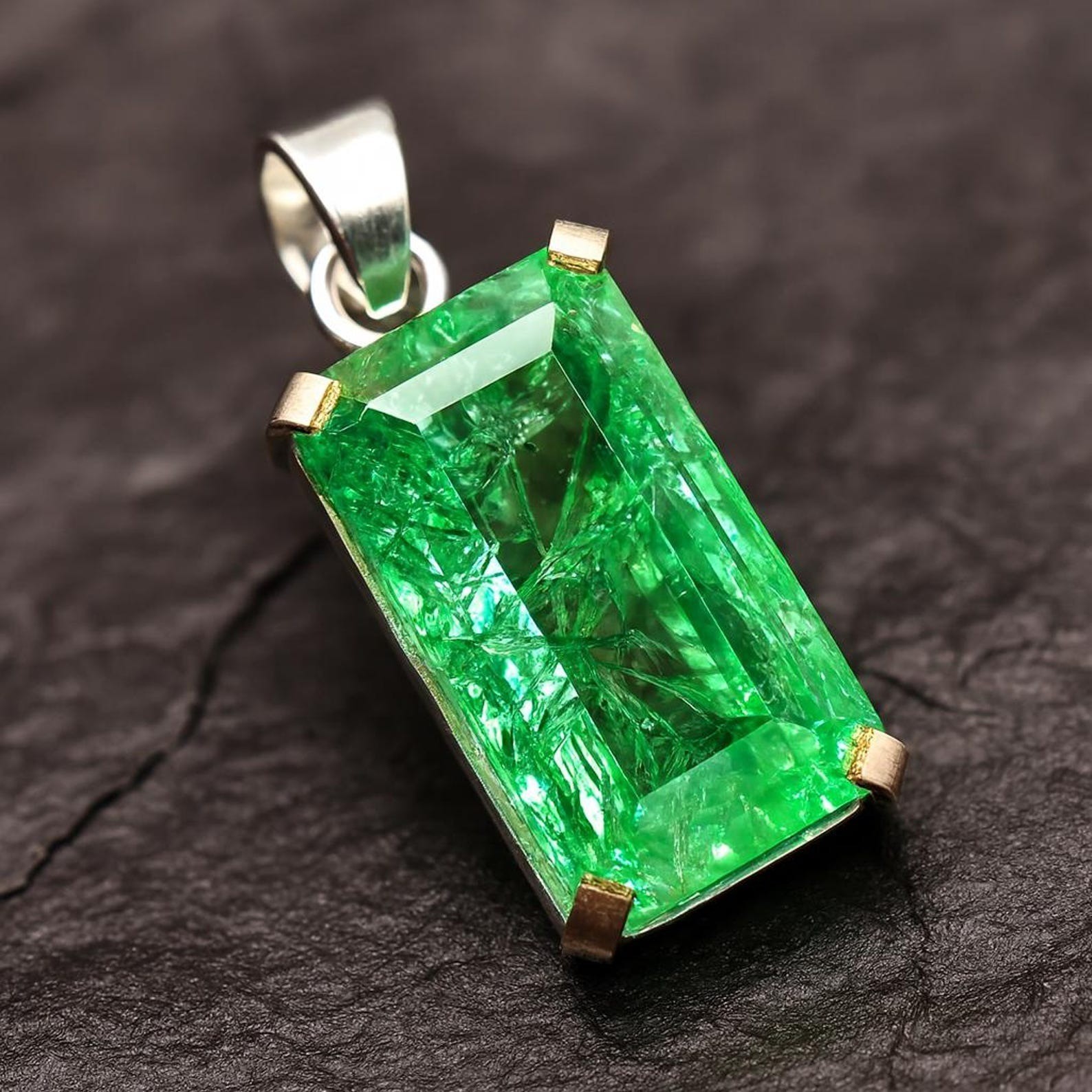 GIE Certified 25.44 Ct Natural Green Emerald 925 Silver Pendant Loose Gemstone