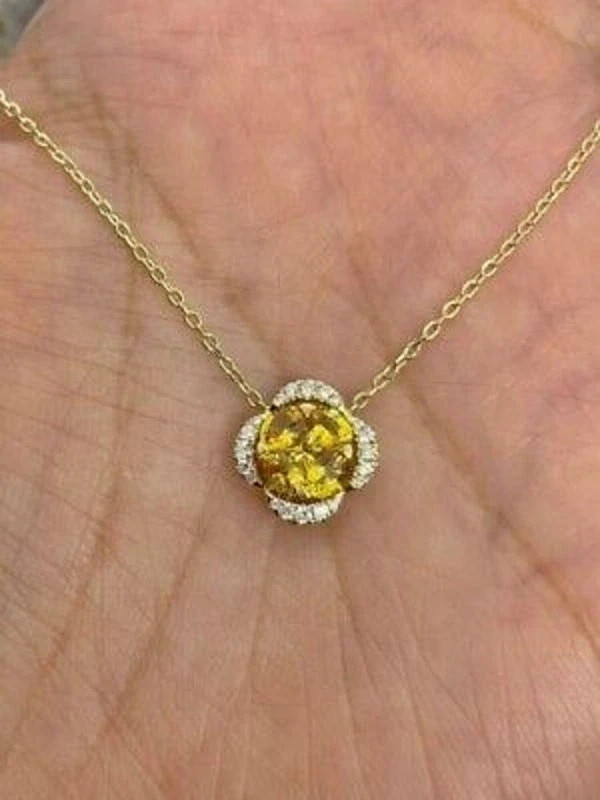 1.50Ct Oval Cut Lab-Created Yellow Citrine Flower Pendant 14K Yellow Gold Plated