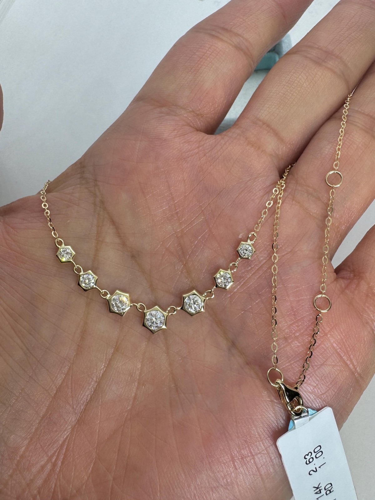 1.00Ct Round Cut Moissanite Bar Layering Adjustable Chain 14K Yellow Gold Plated