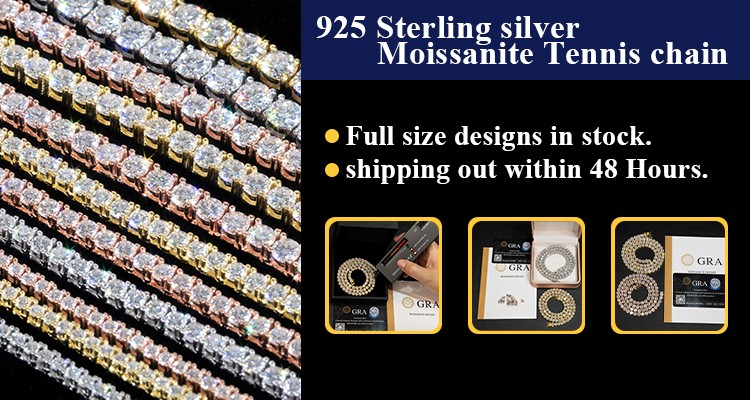 2-6.5mm VVS1 Moissanite Tennis Chain Necklace Men Women 925 Sterling Silver Gift