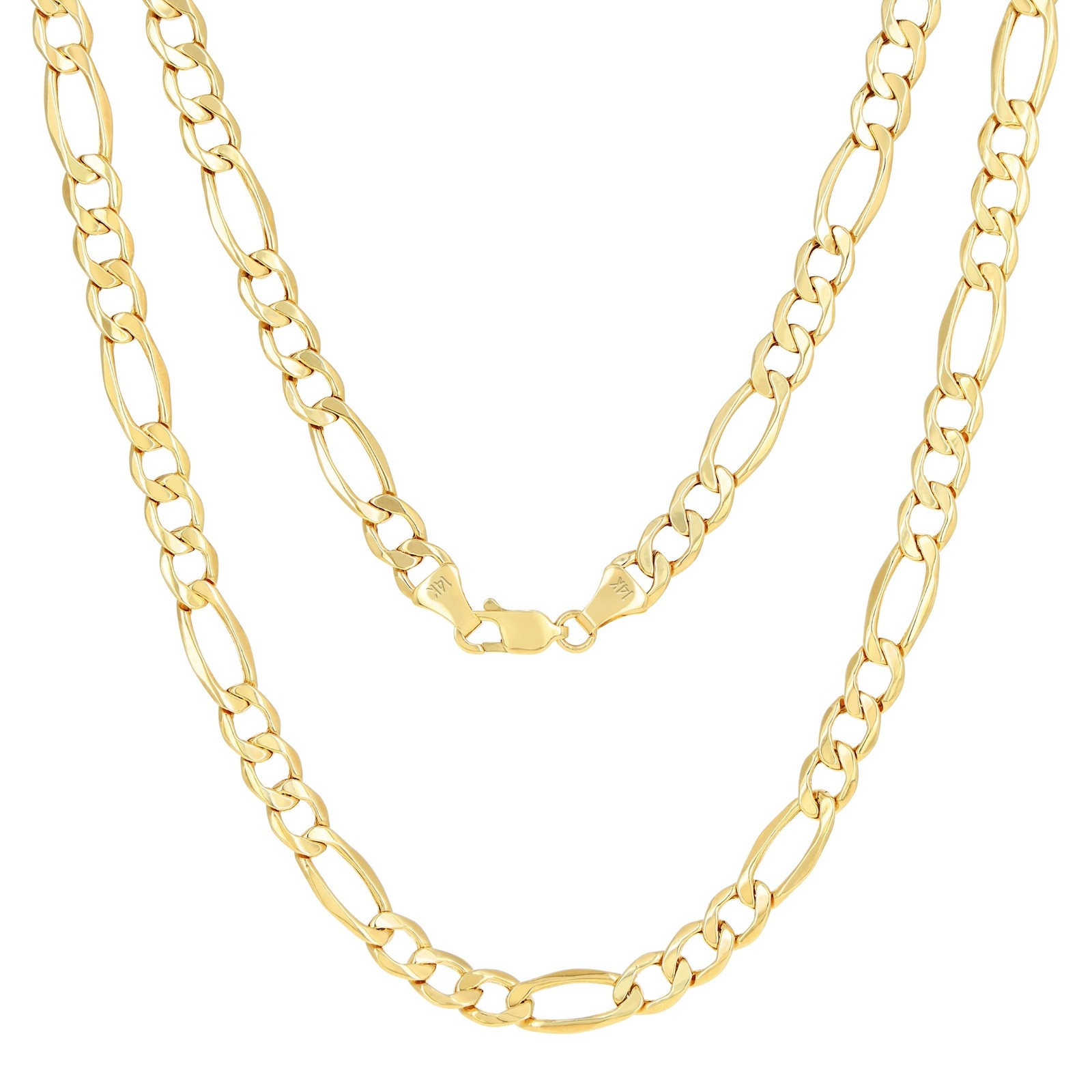 14K Yellow Gold 5.5mm Figaro Chain Link Italian Necklace Mens Womens 16″- 30″