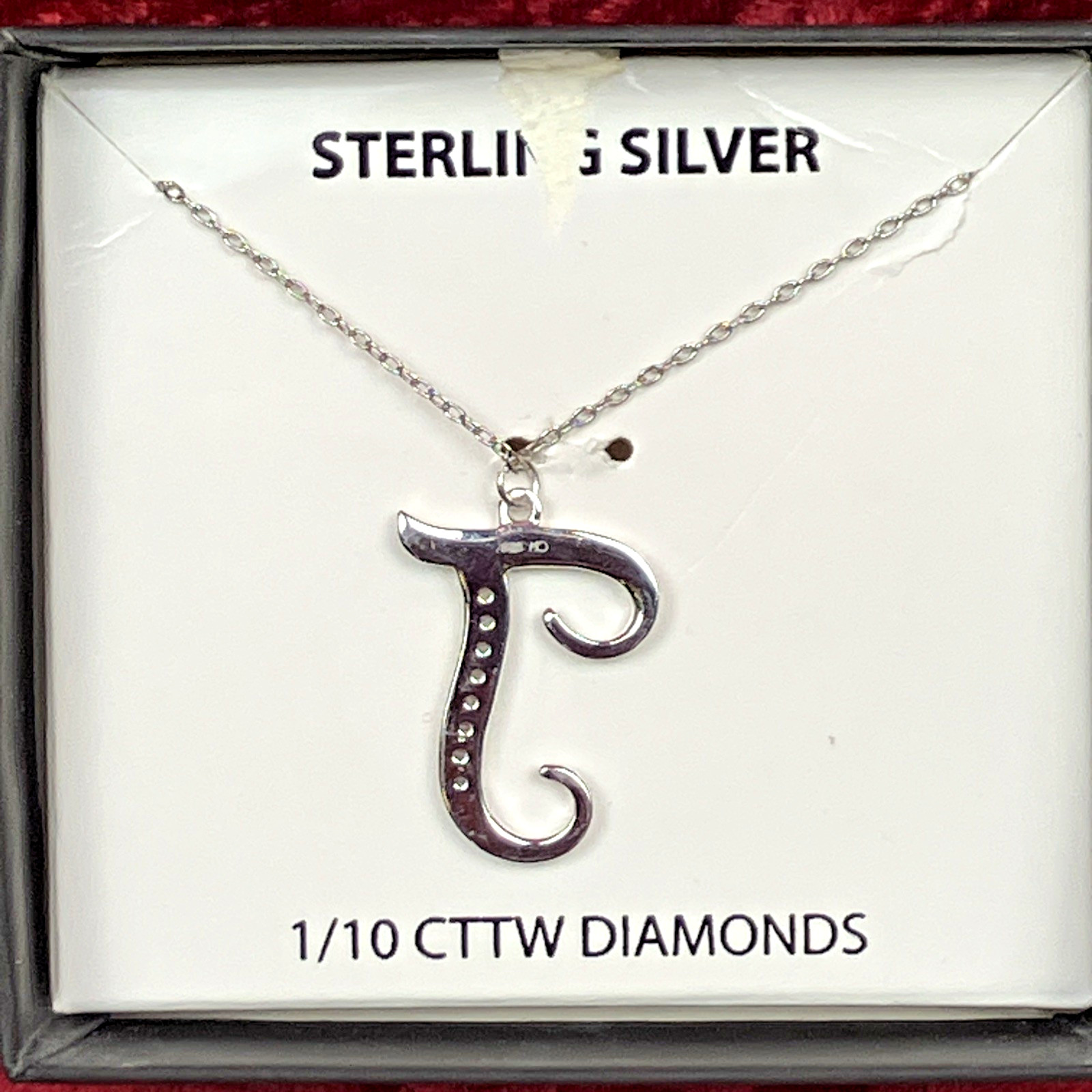 RH Macy’s Diamond Initial ‘T’ 18in Pendant Neckace 925 Silver 1/10 cttw RP $100