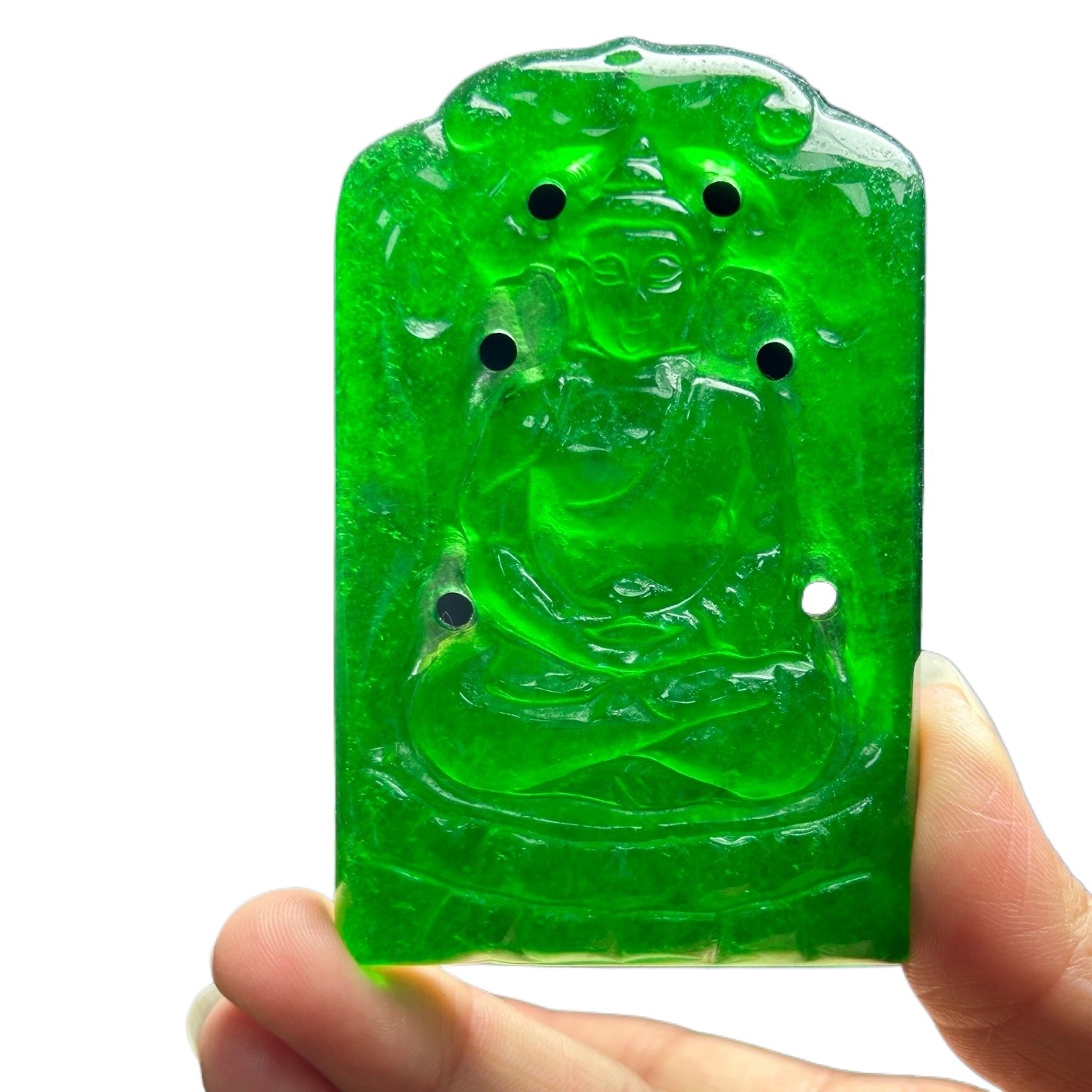 Natural Ice Green Burmese Jadeite Hand Carved Buddha Lucky Pendant Necklace