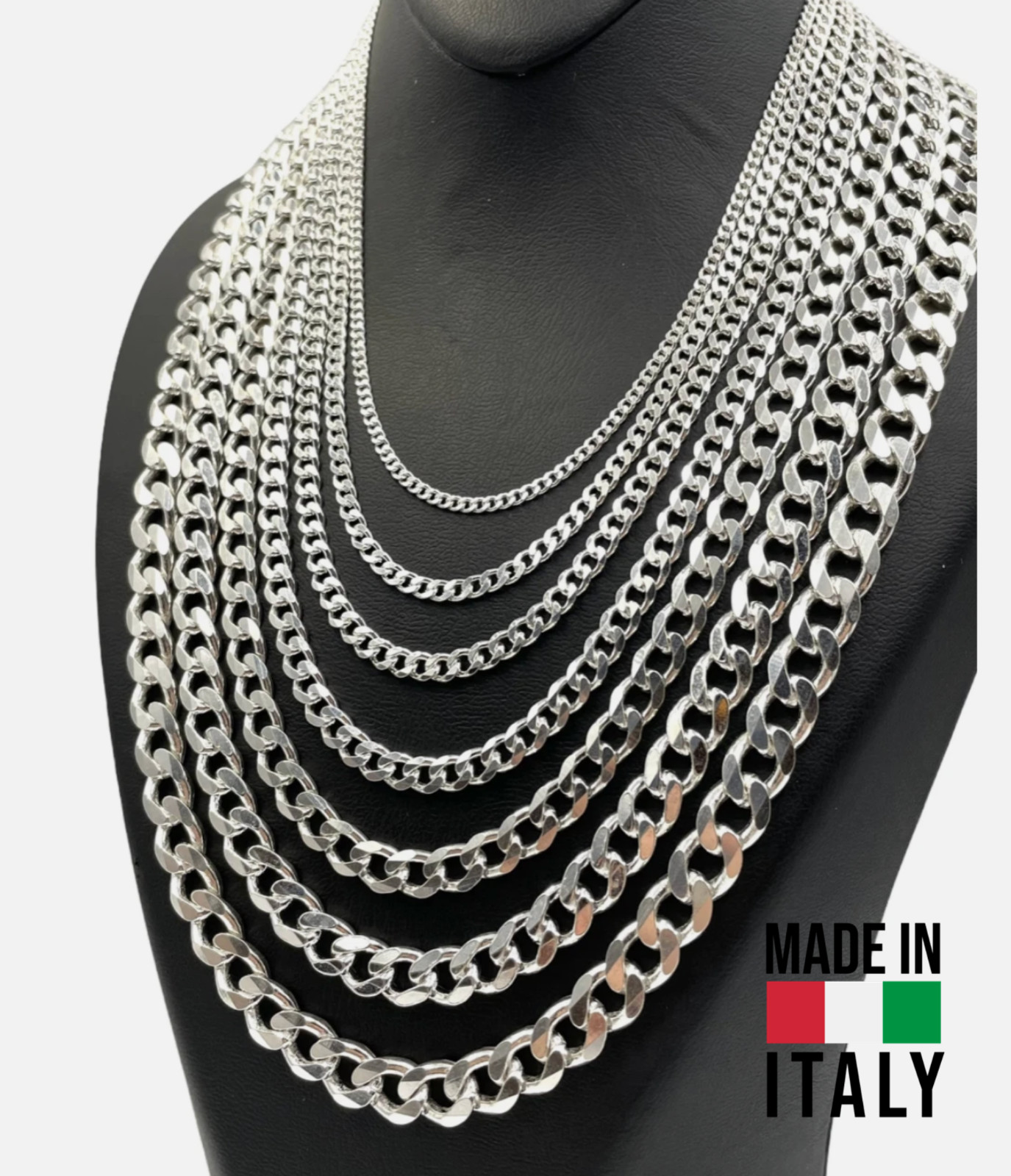 Real 925 Sterling Silver Men/women Curb Cuban chain Bracelet or Necklace Italy