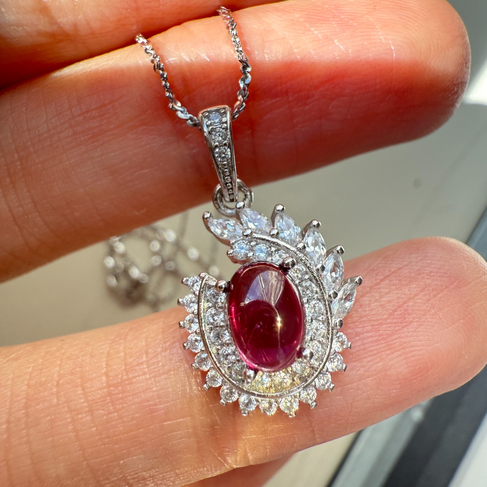 925 Sterling Silver Necklace 7x5mm Natural Topaz Zircon Handmade Flower Chain