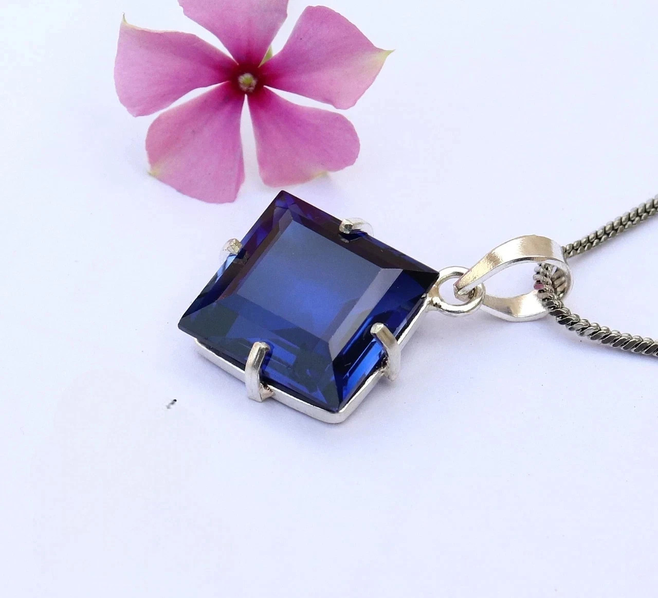 21.10 Ct Natural Blue Sapphire AGL Certified Solid Silver Princess Pendant Gem