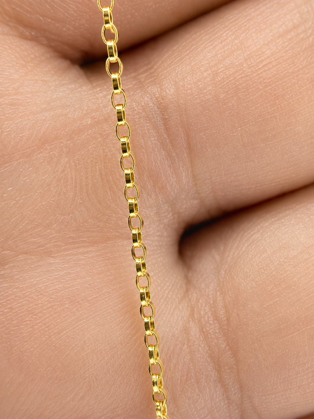 14K Solid Gold Rolo Chain Necklace, Dainty Pendant Chain 1.1mm