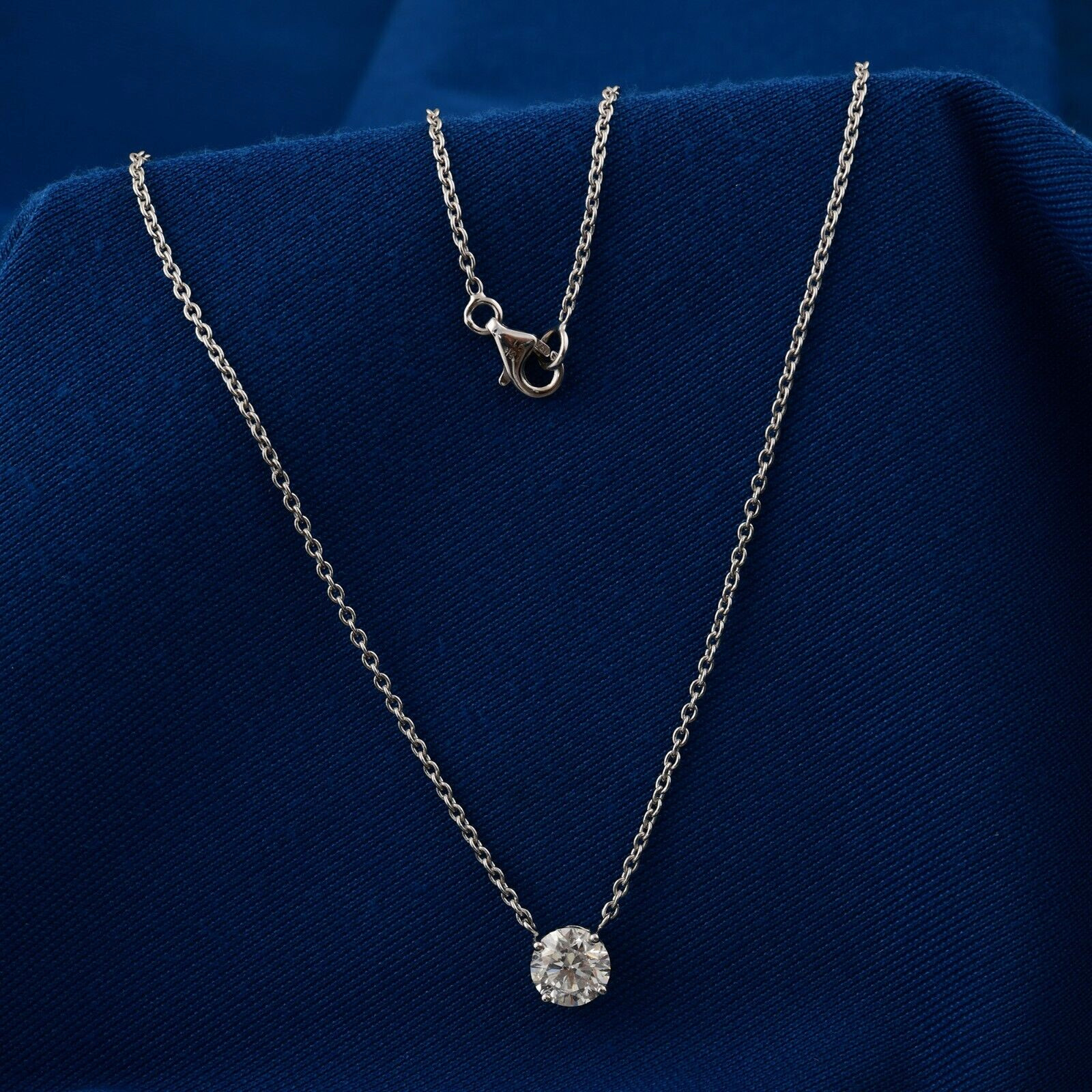 1.22 Ct Real SI/H Round Solitaire Diamond Pendant 18k White Gold Chain Necklace