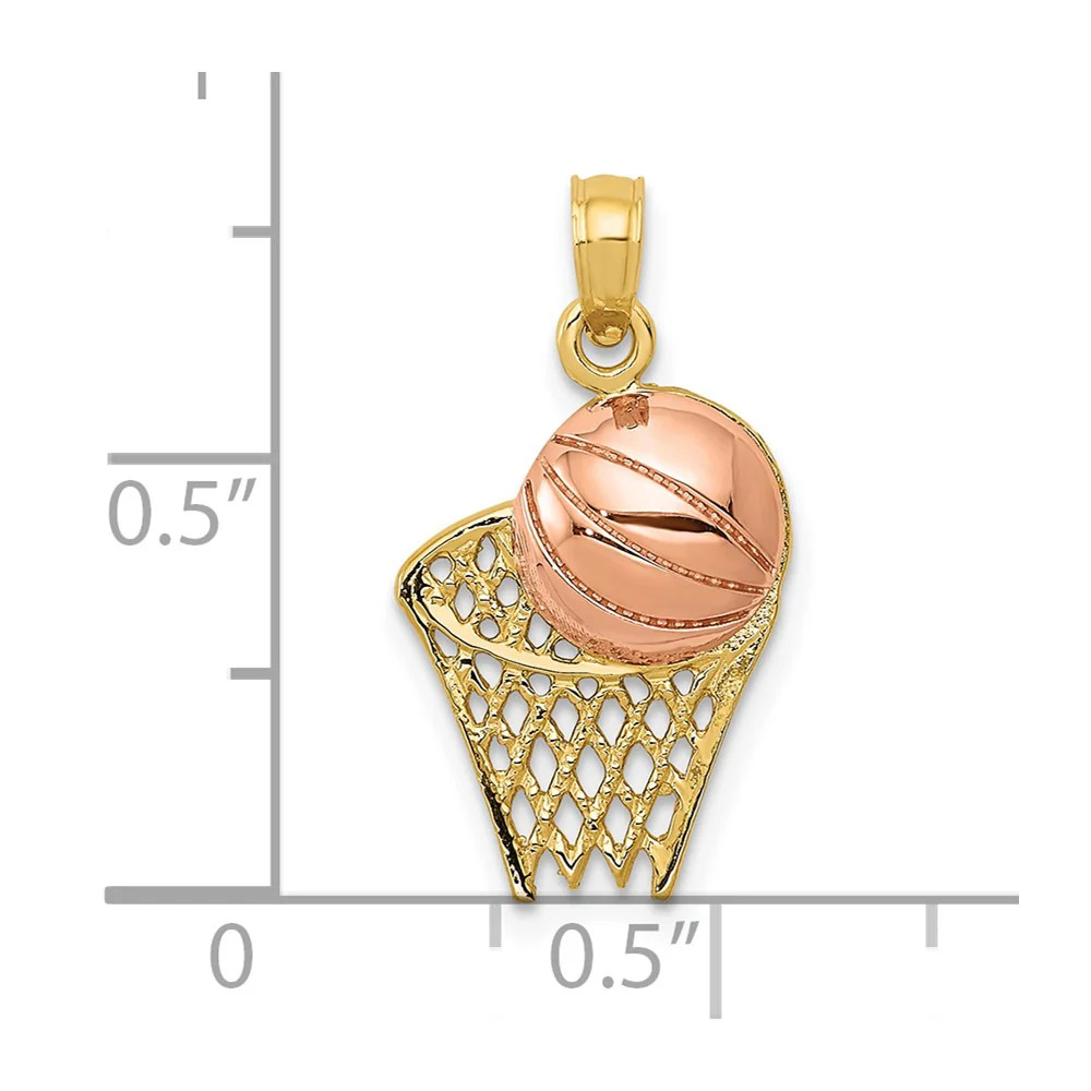 10K / 14K Two-Tone Basketball Hoop With Ball Pendant