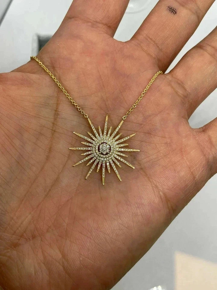 2.50Ct Round Cut Lab Created Diamond 14K Yellow Gold Plated Sun Pendant